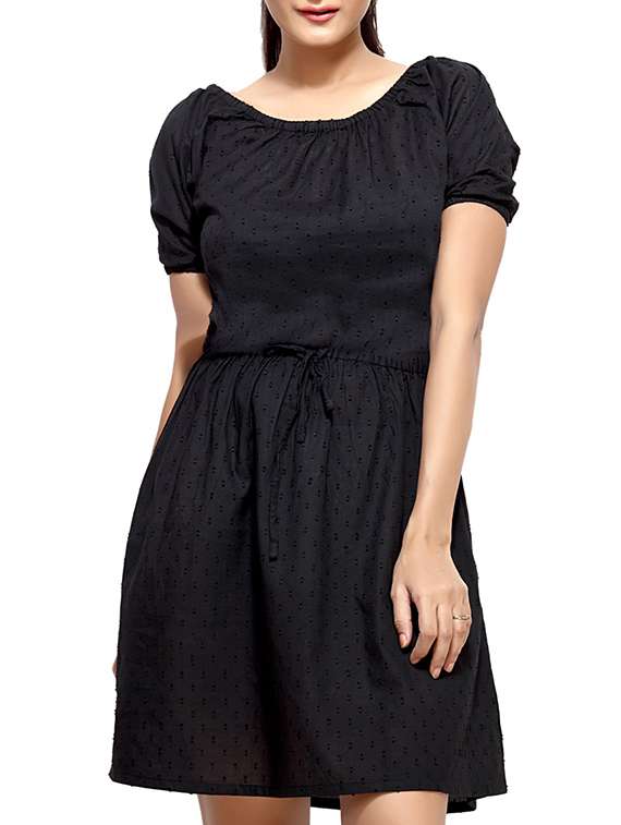 black cotton  short sleeves blouson dress