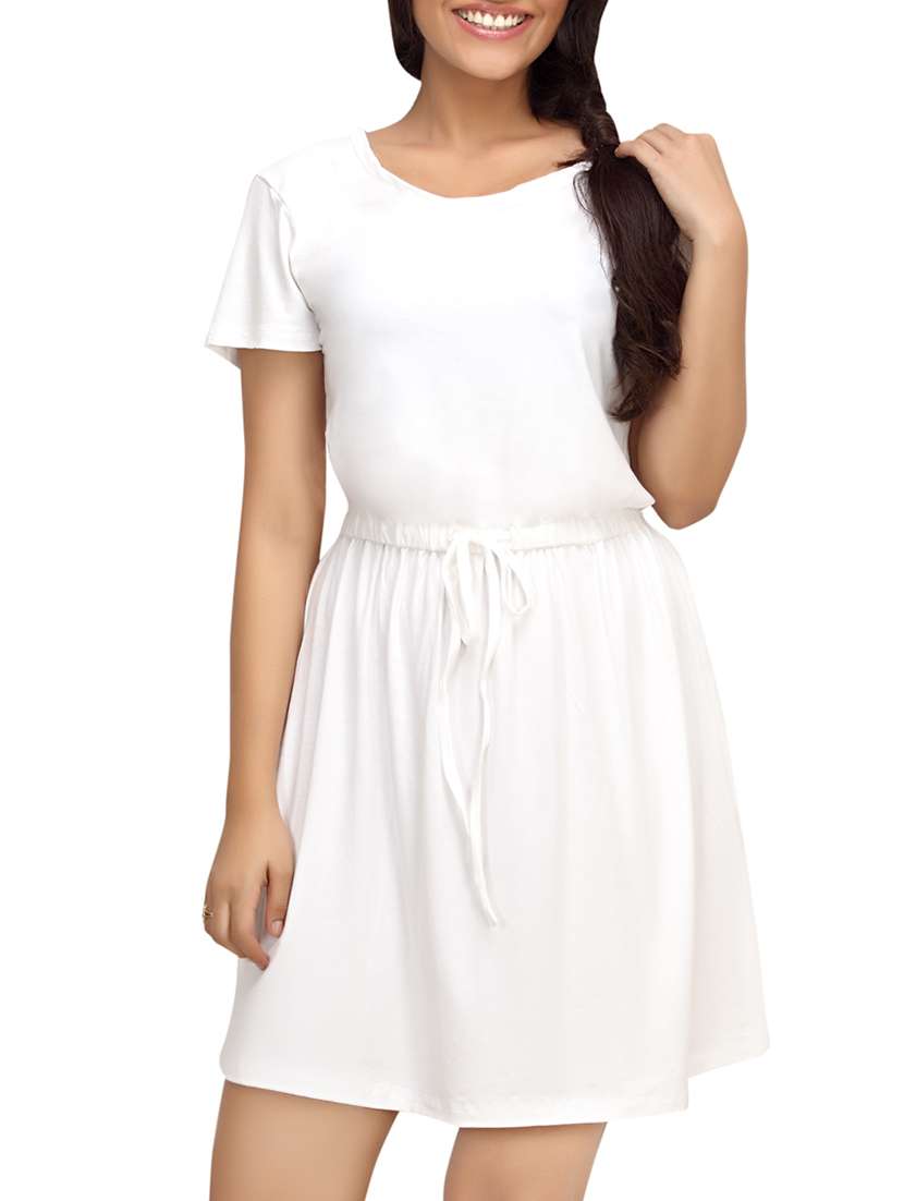 white viscose  short sleeves blouson dress