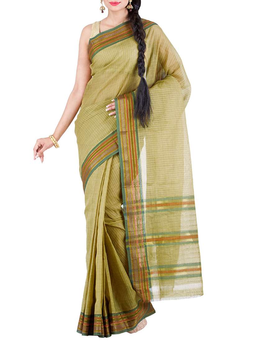 Buy online Green Narayan Peth Cotton Saree from ethnic wear for