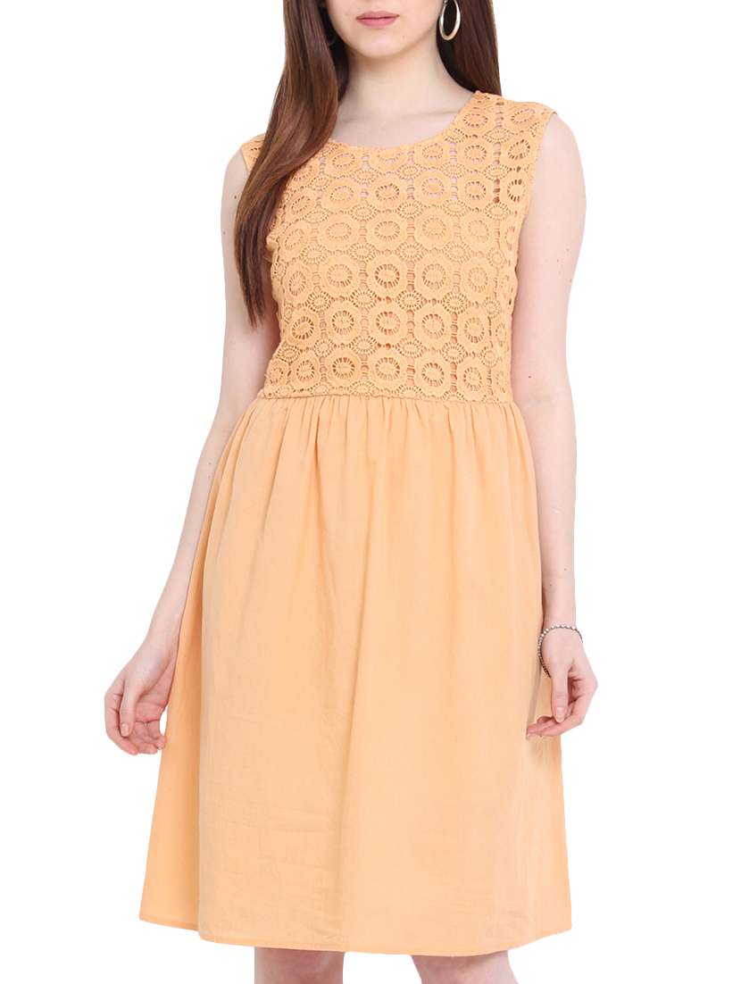 Buy online Pastel Orange Cotton Dress from western wear for Women