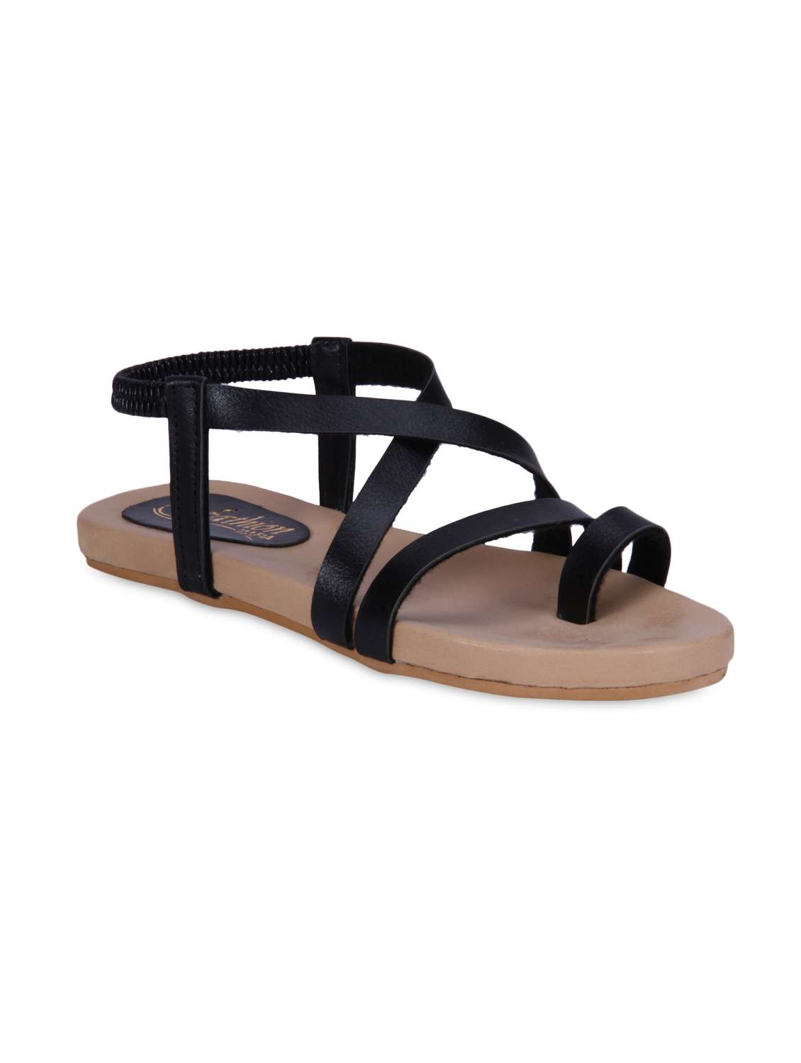 Buy online Black Faux Leather Flat Sandals from flats for Women by