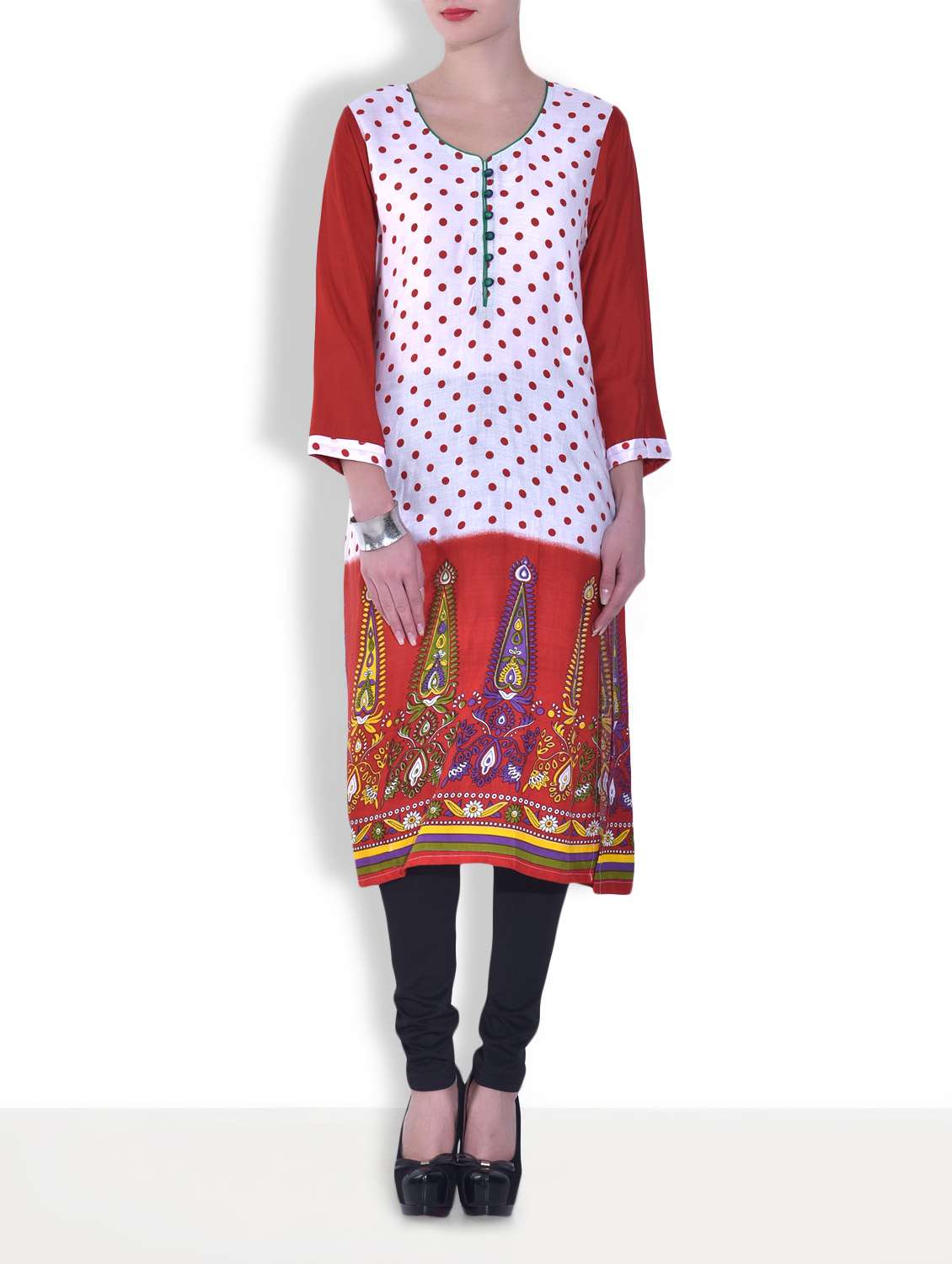 white printed rayon straight kurta
