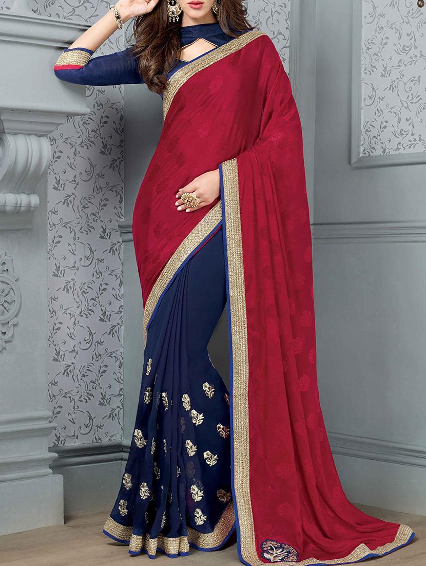 Red Georgette Patch Worked Saree