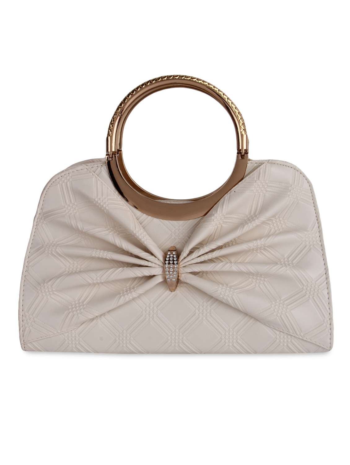 silver leatherette textured hand heal bag