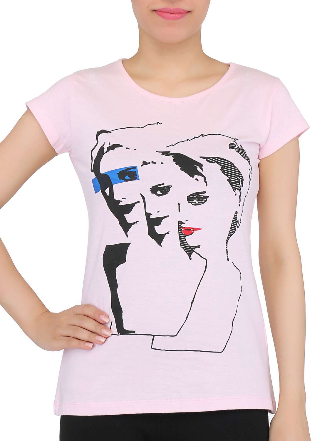 light pink printed cotton t- shirt