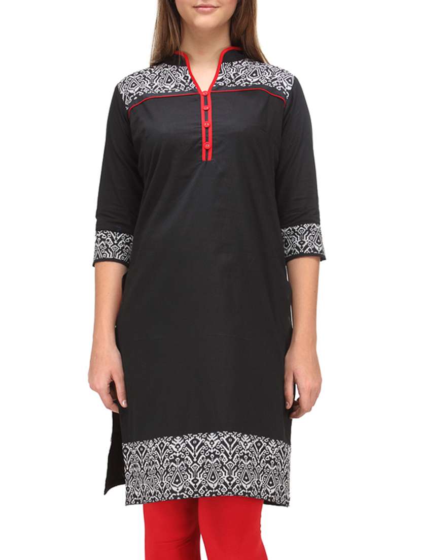 printed black cotton kurta