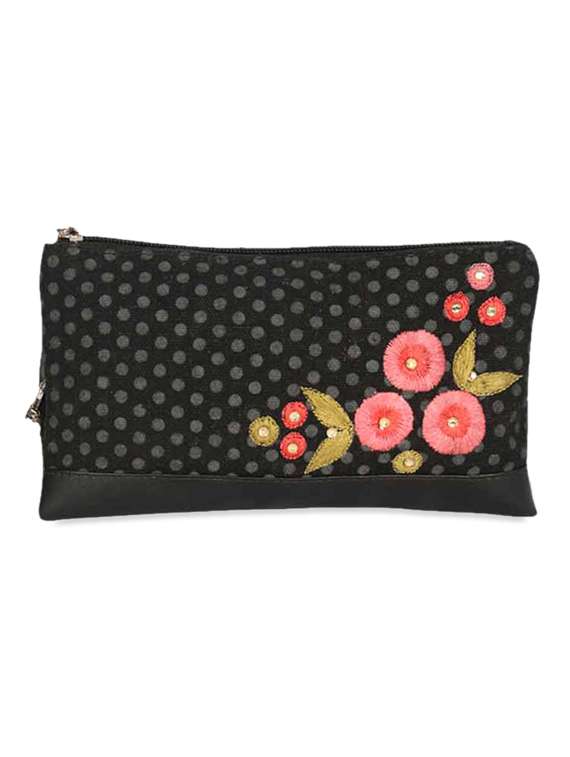 black polka dot wristlet