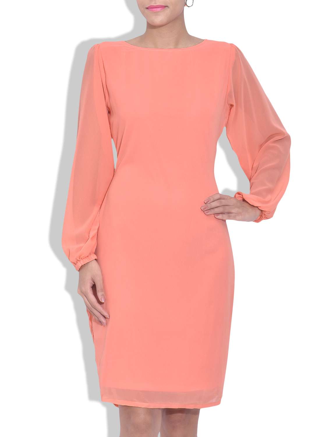 elasticated sleeve sheath dress