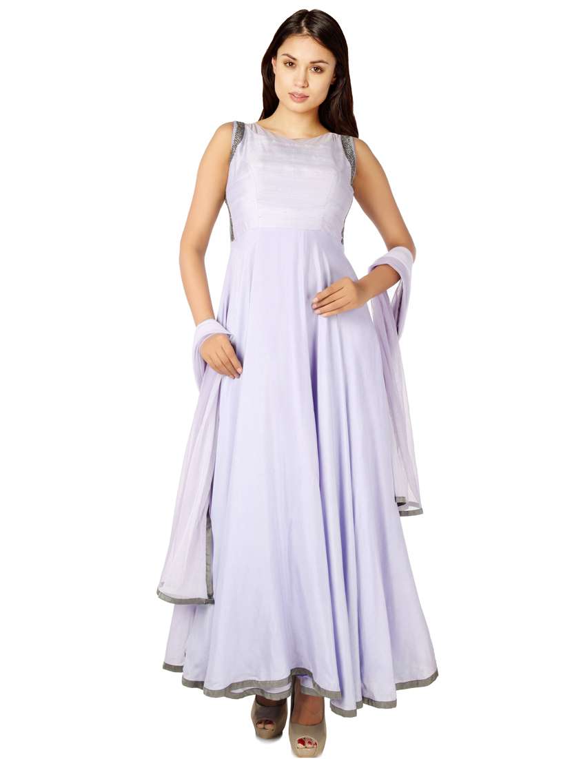 Buy online Mauve Embellished Dupion Silk Flared Suit Set from ethnic