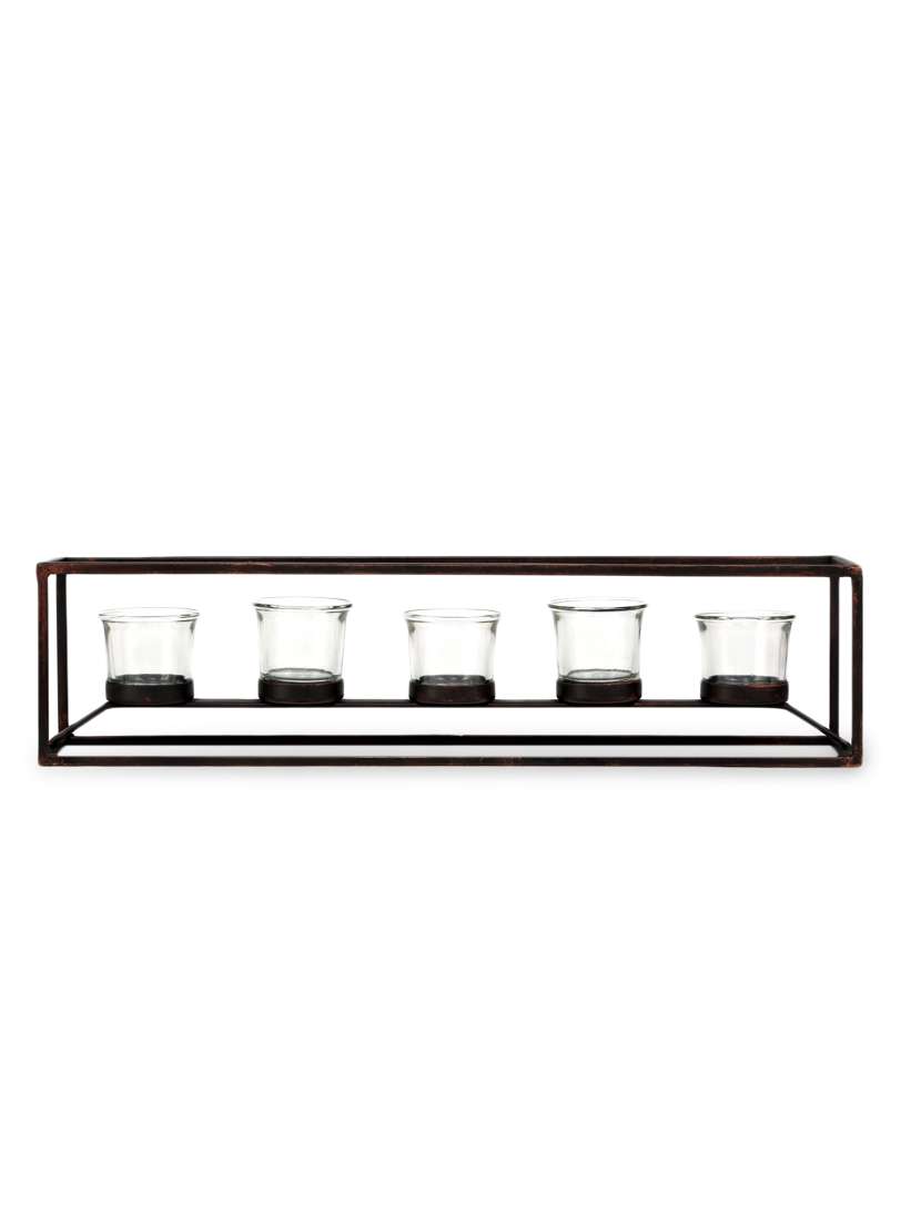 brown iron and glass tea light holders with clear glass