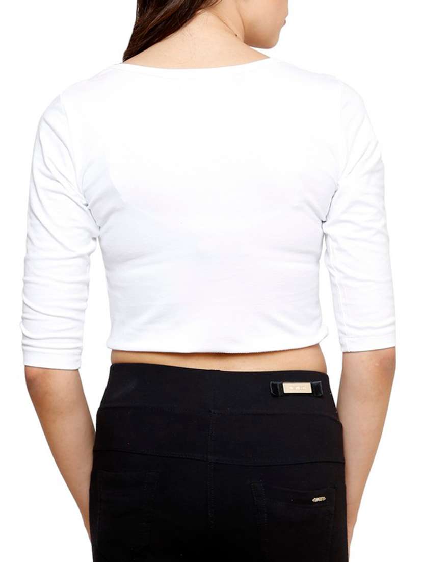 Solid White Cotton Lycra Crop Top 