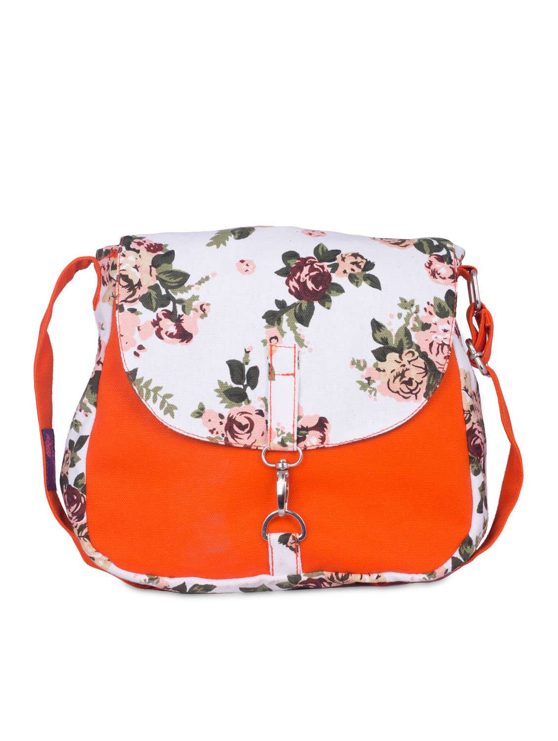 Buy online Orange Floral Printed Canvas Sling Bag from bags for Women