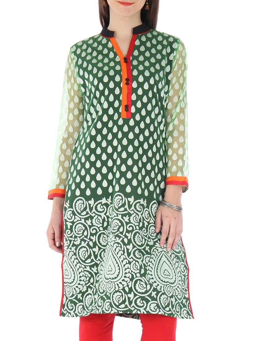 white and green cotton net kurti