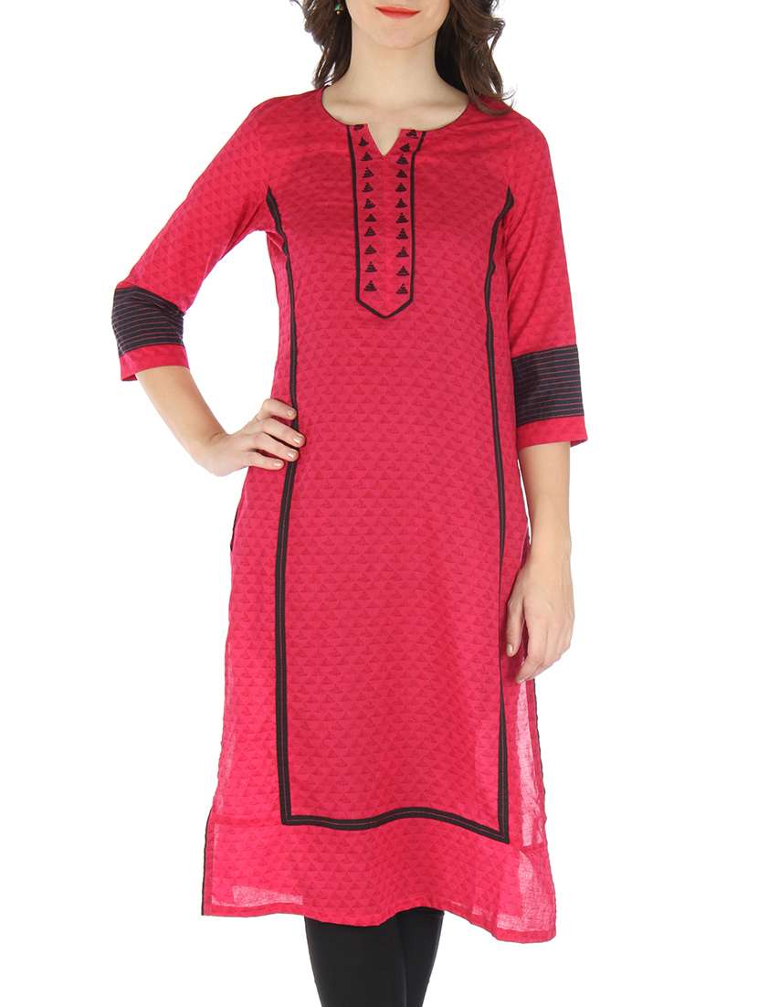 pink and black cotton printed kurti