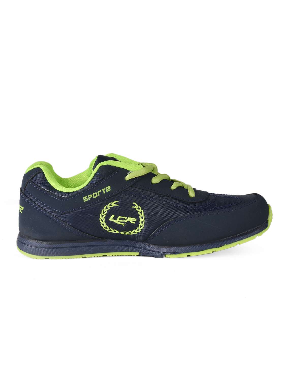 Buy online Navy Blue And Neon Green Sports Shoe from Sports Shoes