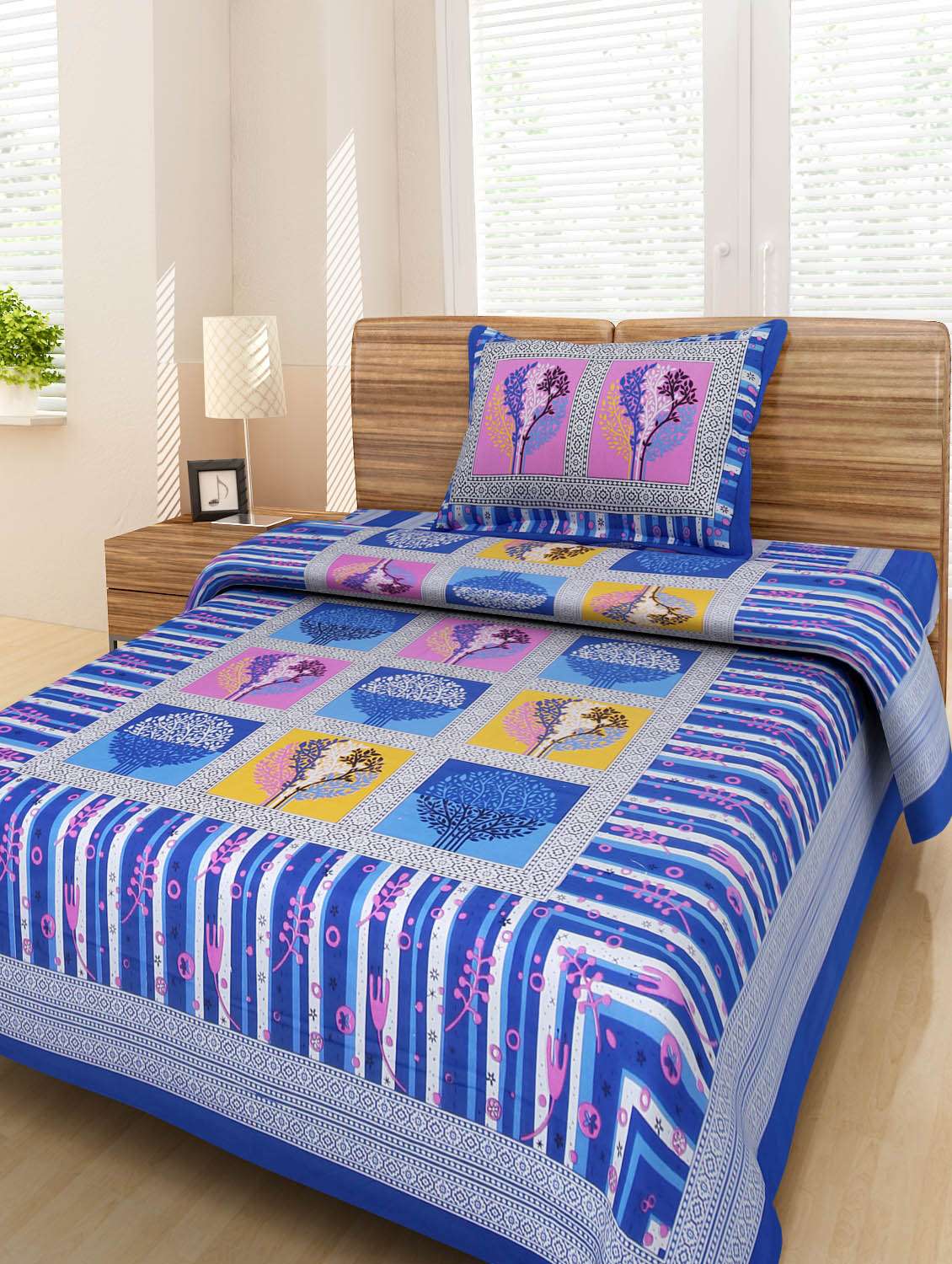 chokor jaipuri cotton multi color floral single bedsheet