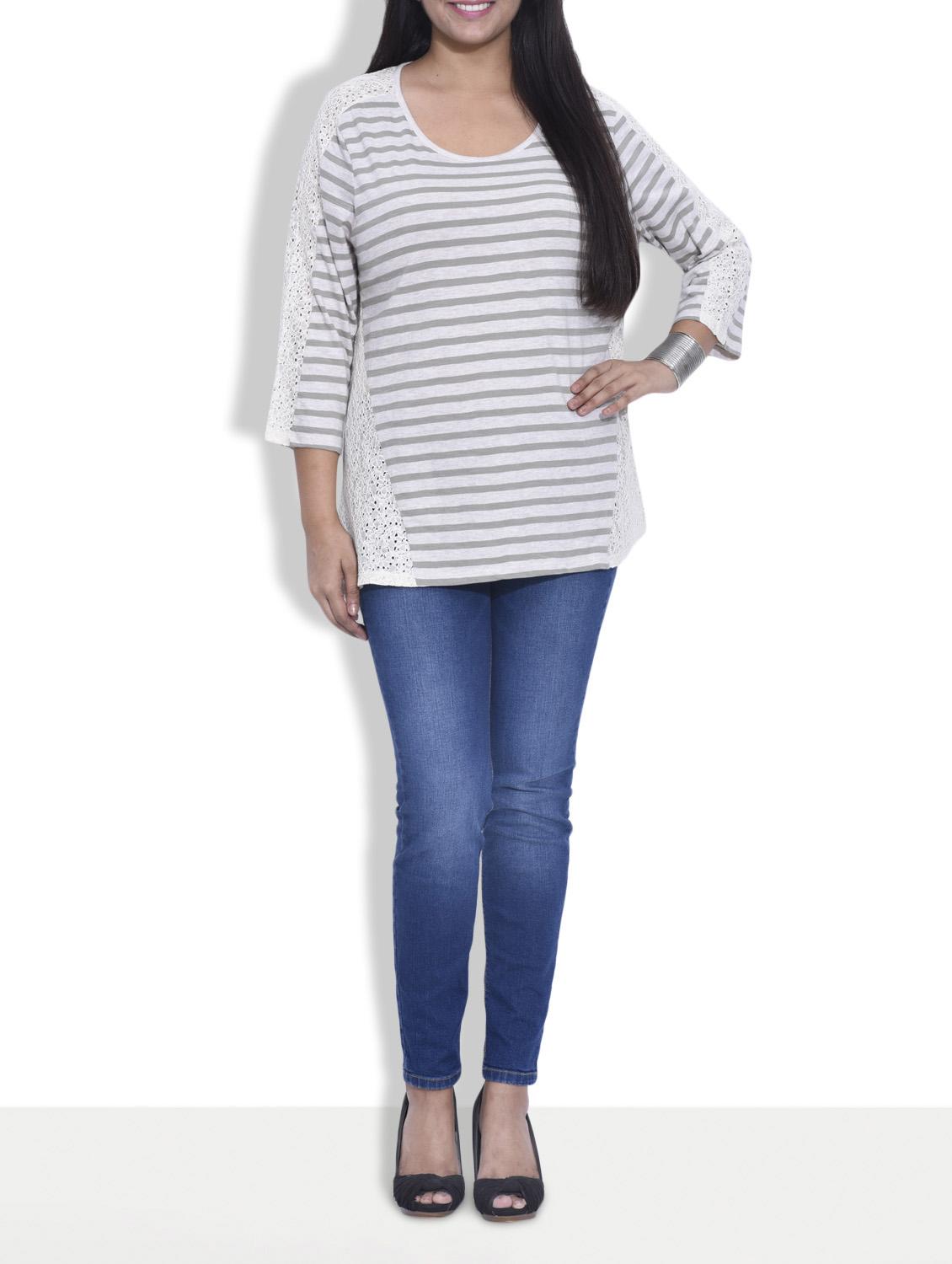 white and grey striped cotton top