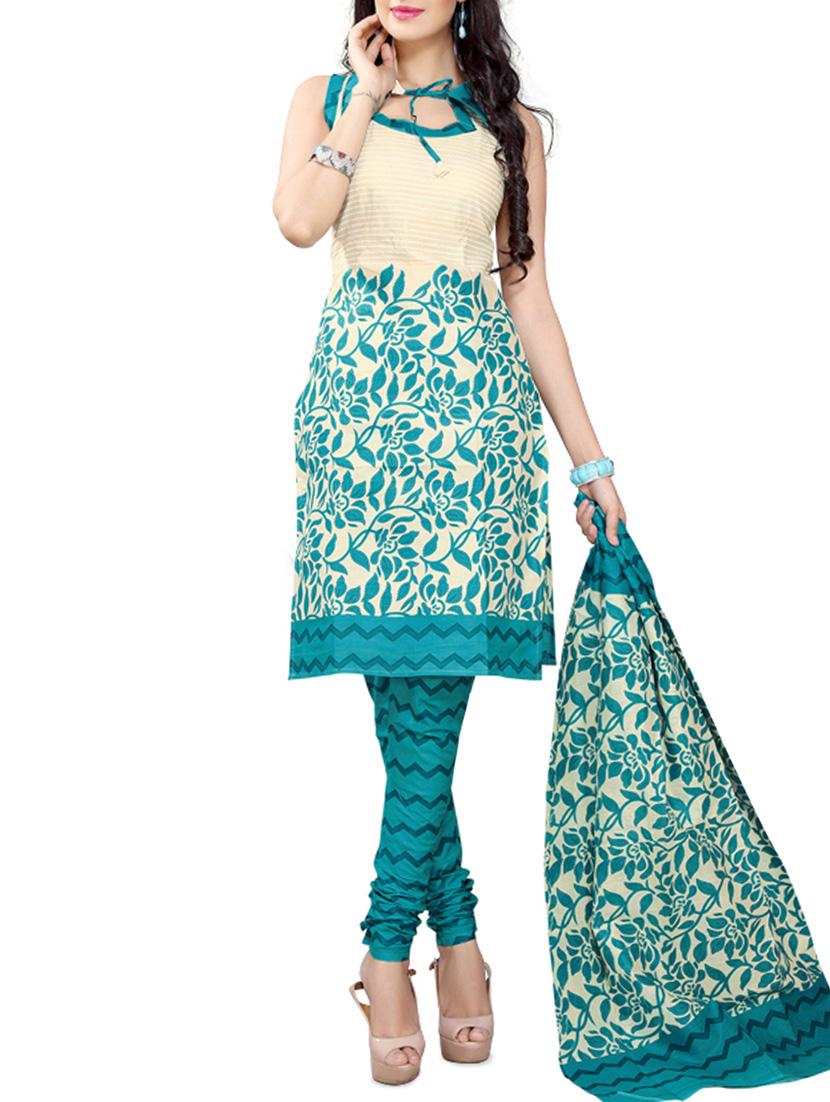 Green Cotton Printed Dress Material