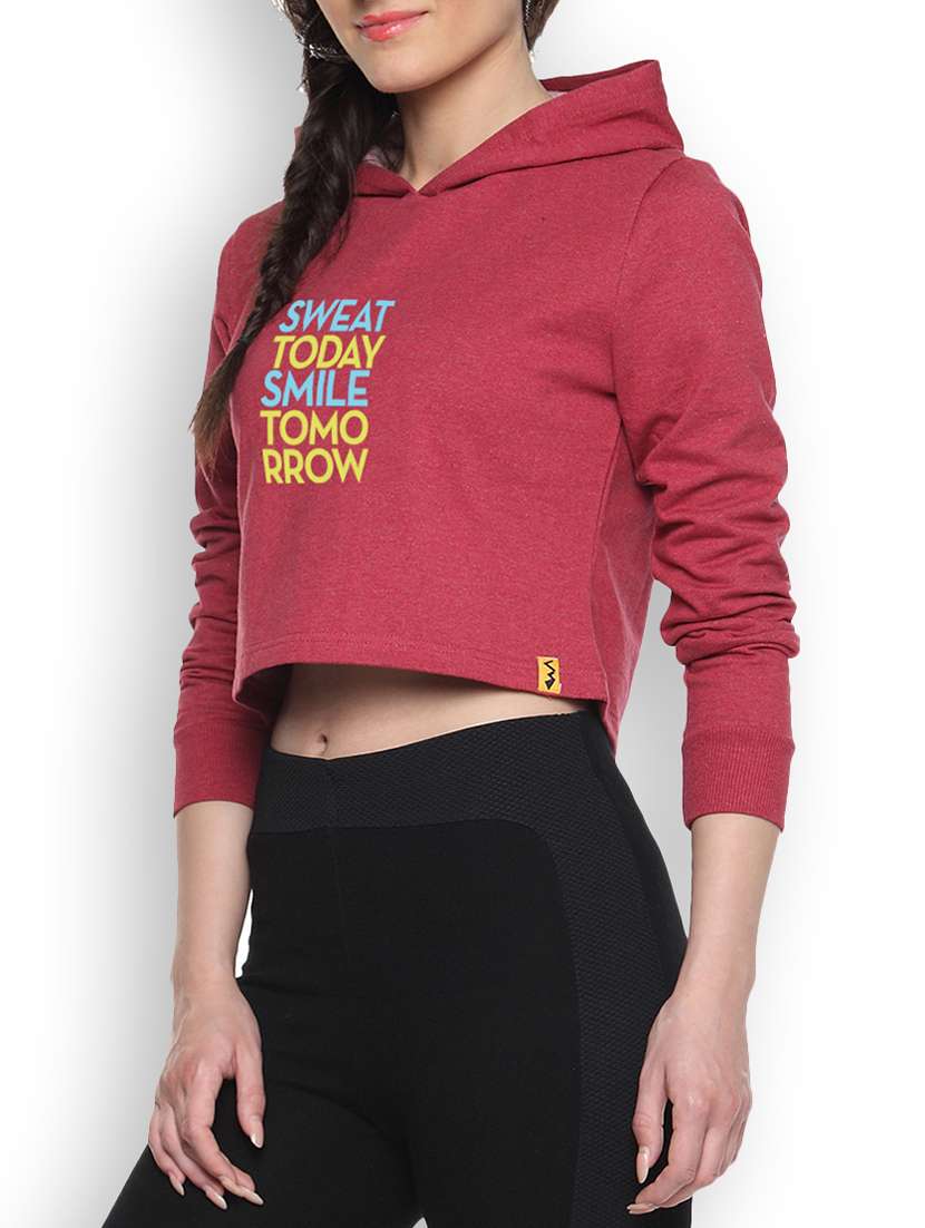Buy online Red Cotton Typographic Printed Cropped Hoodie from winter wear  for Women by Campus Sutra for ₹919 at 20% off | 2023 Limeroad.com