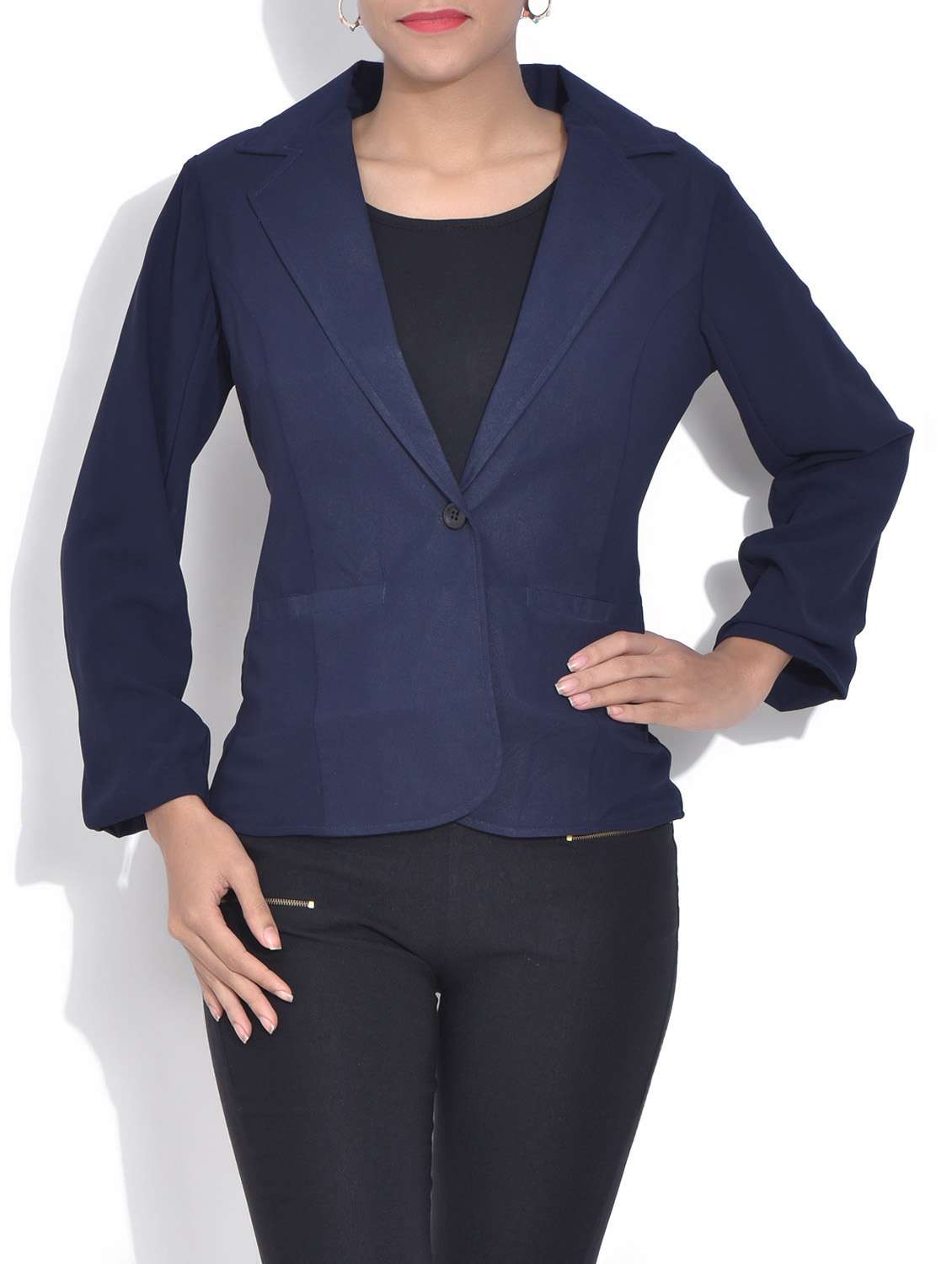 navy blue single breasted blazer