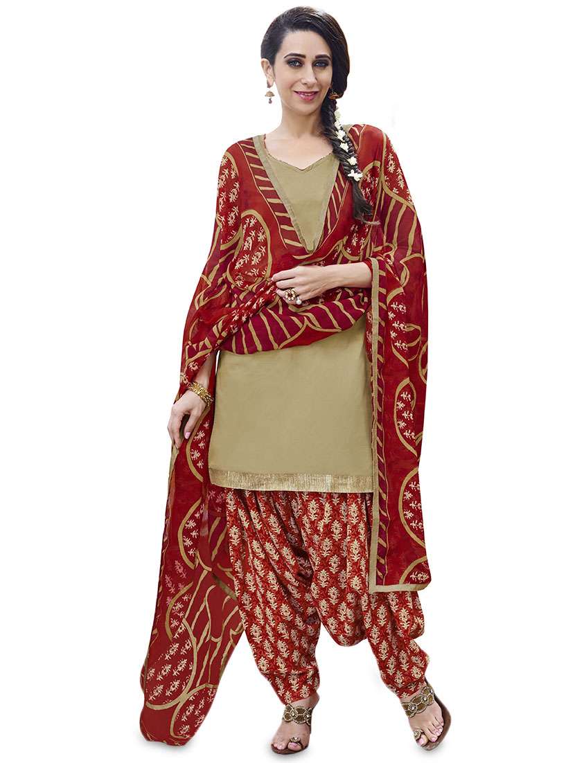 Buy online Beige Cotton Printed Semistitched Suit Set from Suits