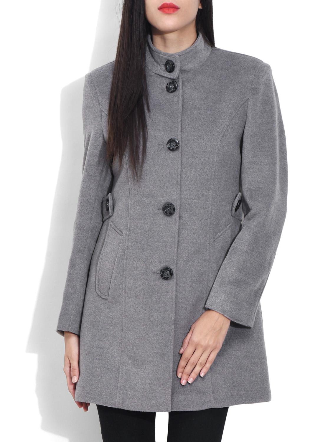 Plain Grey Woollen Coat - 9620245 -  Zoom Image - 0