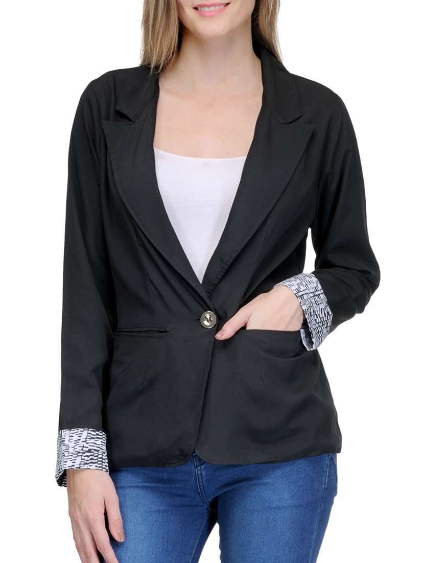solid black blazer with cuff detailing