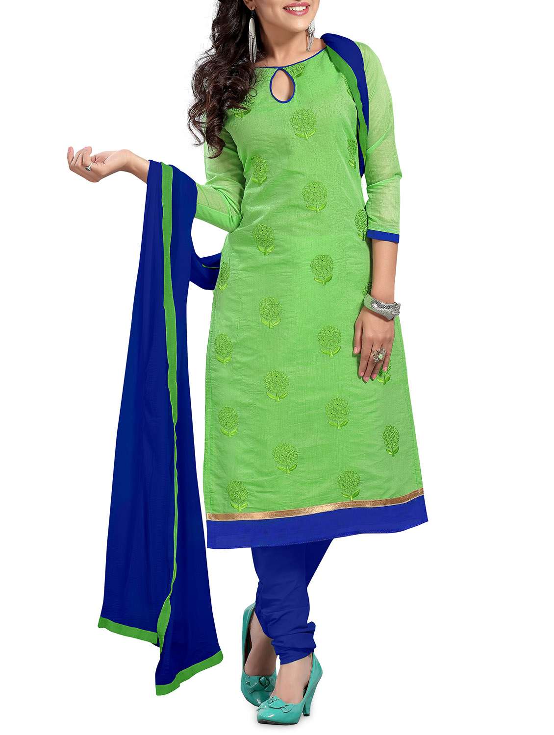 green cotton embroidered unstitched suit
