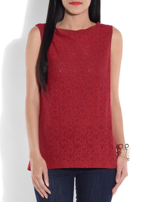 floral lace boat neck top - 9644153 - Standard Image - 0