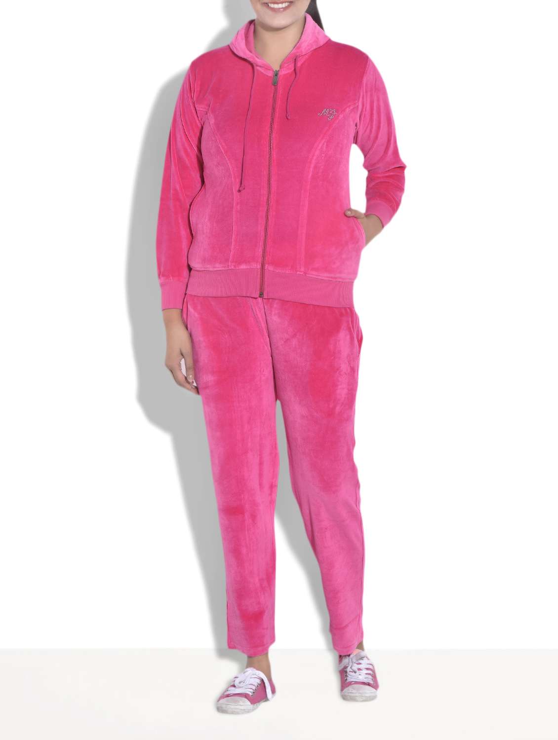 Buy online Solid Pink Velvet Track Suit from western wear for