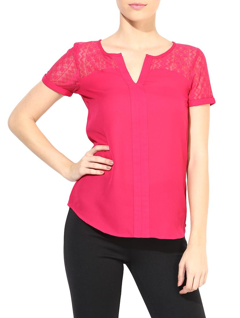 the vanca solid magenta lace detailed top