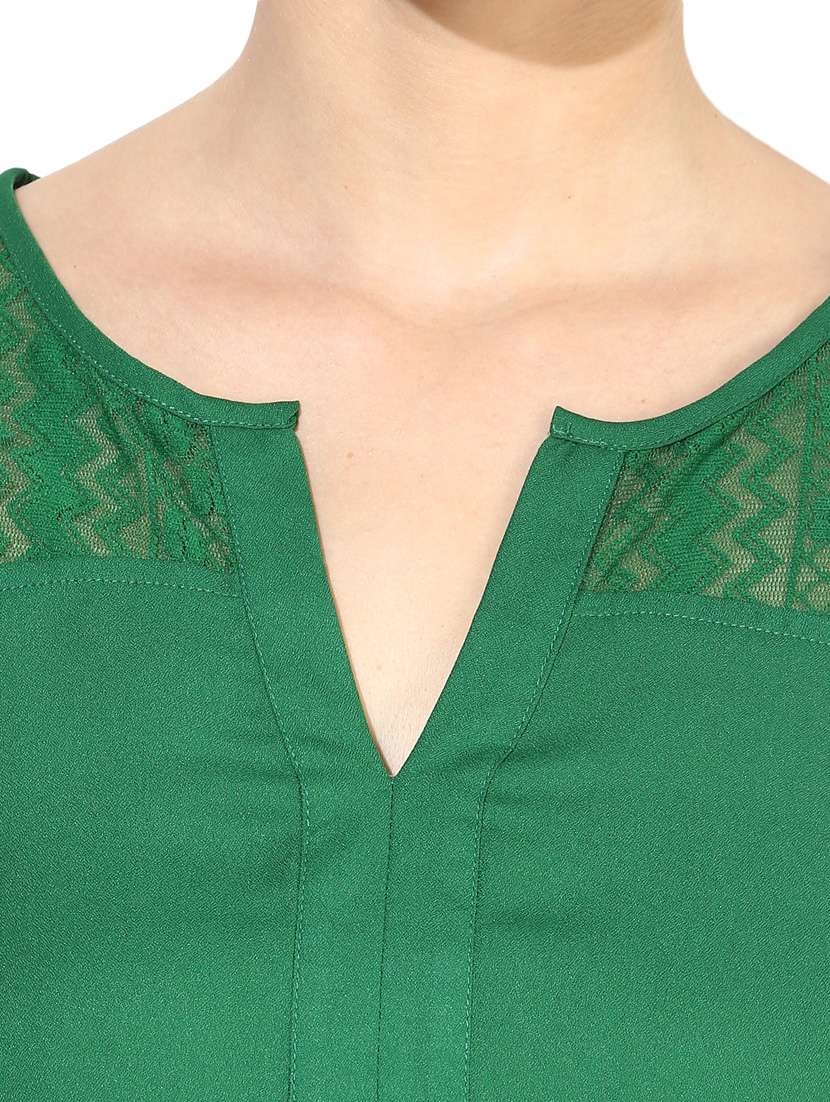 the vanca solid forest green lace detailed top - 9654077 -  Standard Image - 3