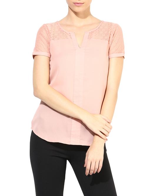 the vanca solid peach lace detailed top - 9654078 -  Standard Image - 0