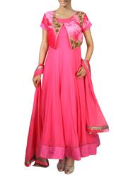 Pink georgette anarkali Suit Set with embroidered jacket