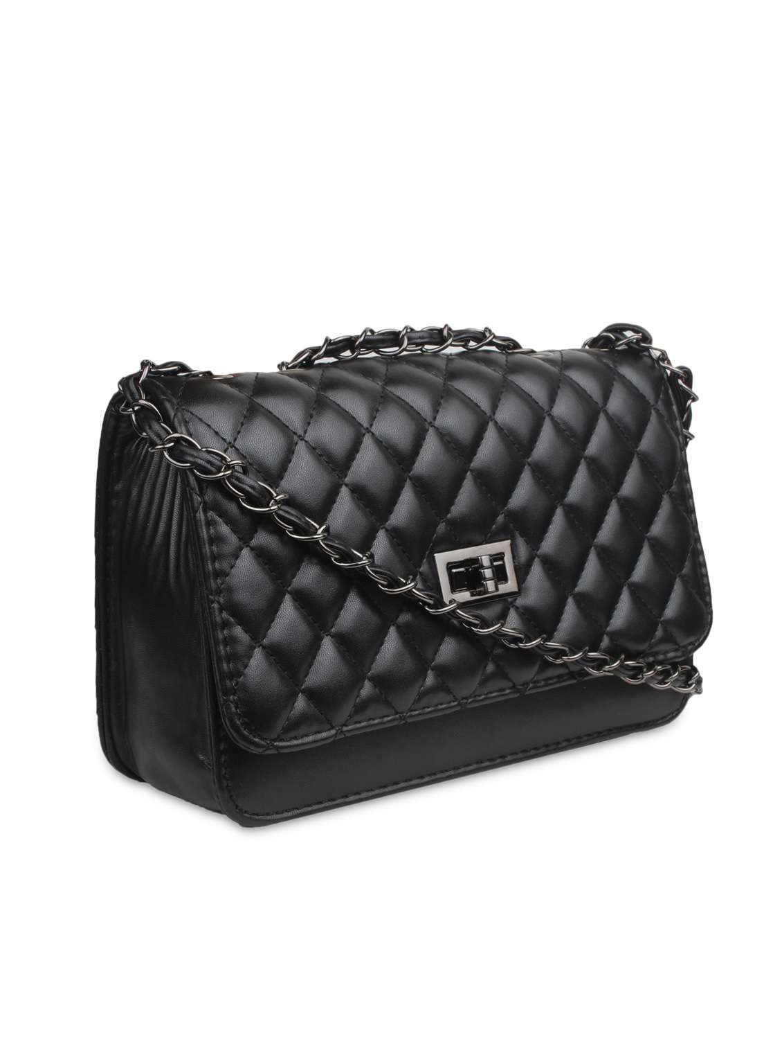 Black Leatherette Quilted Sling Bag 