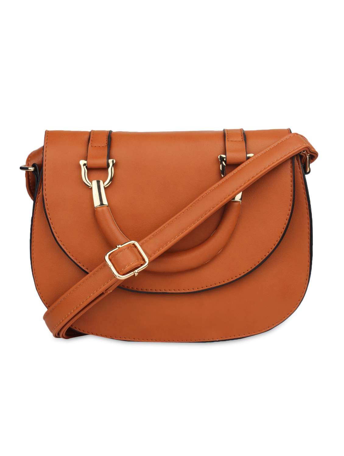 brown leatherette embellished sling bag