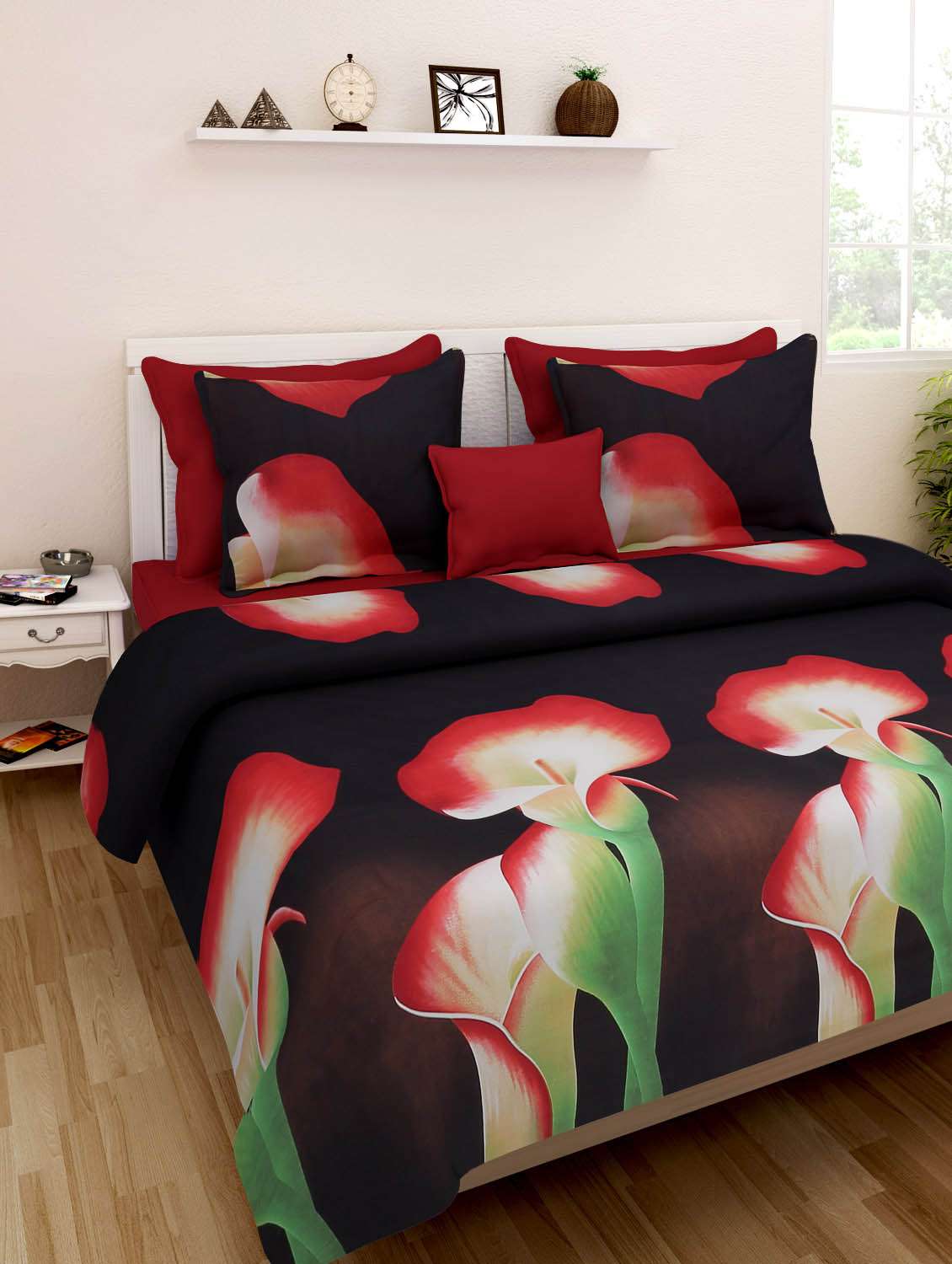 black floral printed double bedsheet set