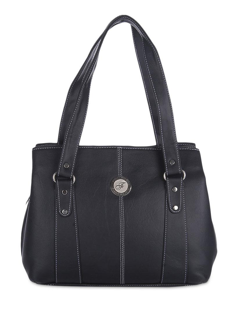 Solid Black Leatherette Handbag - By