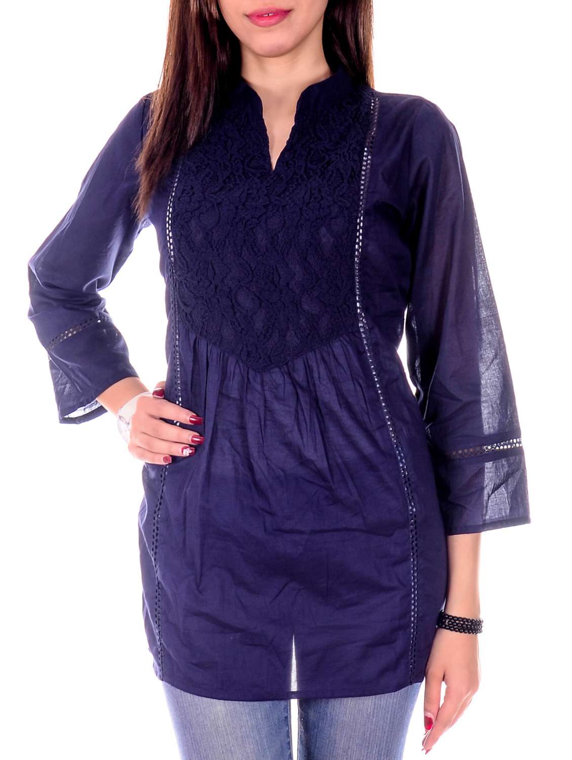 lace insert gathered detail top