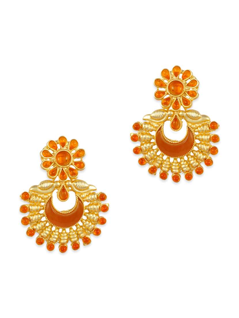 gold n orange embellished dangle earrings