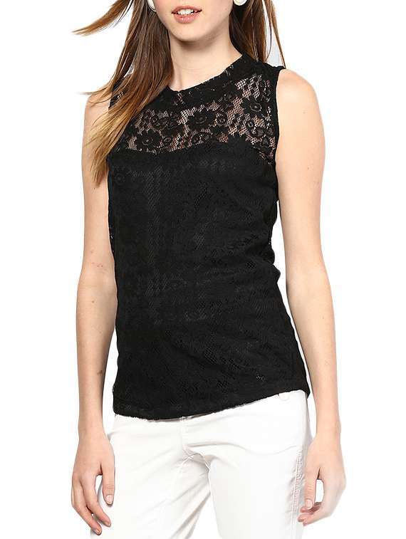 Buy online Black Sleeveless Net Top from western wear for Women by