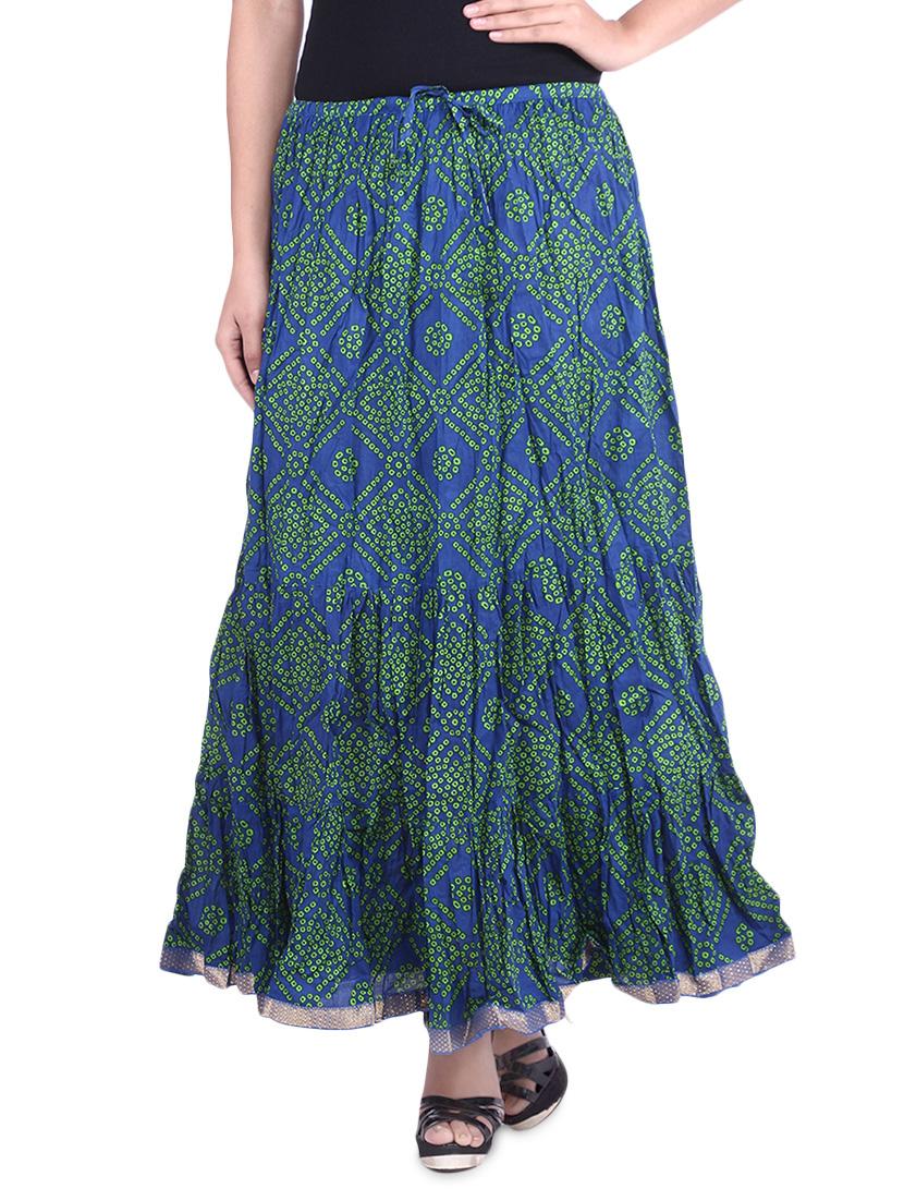 Blue Bandhej Printed Cotton Maxi Skirt - By