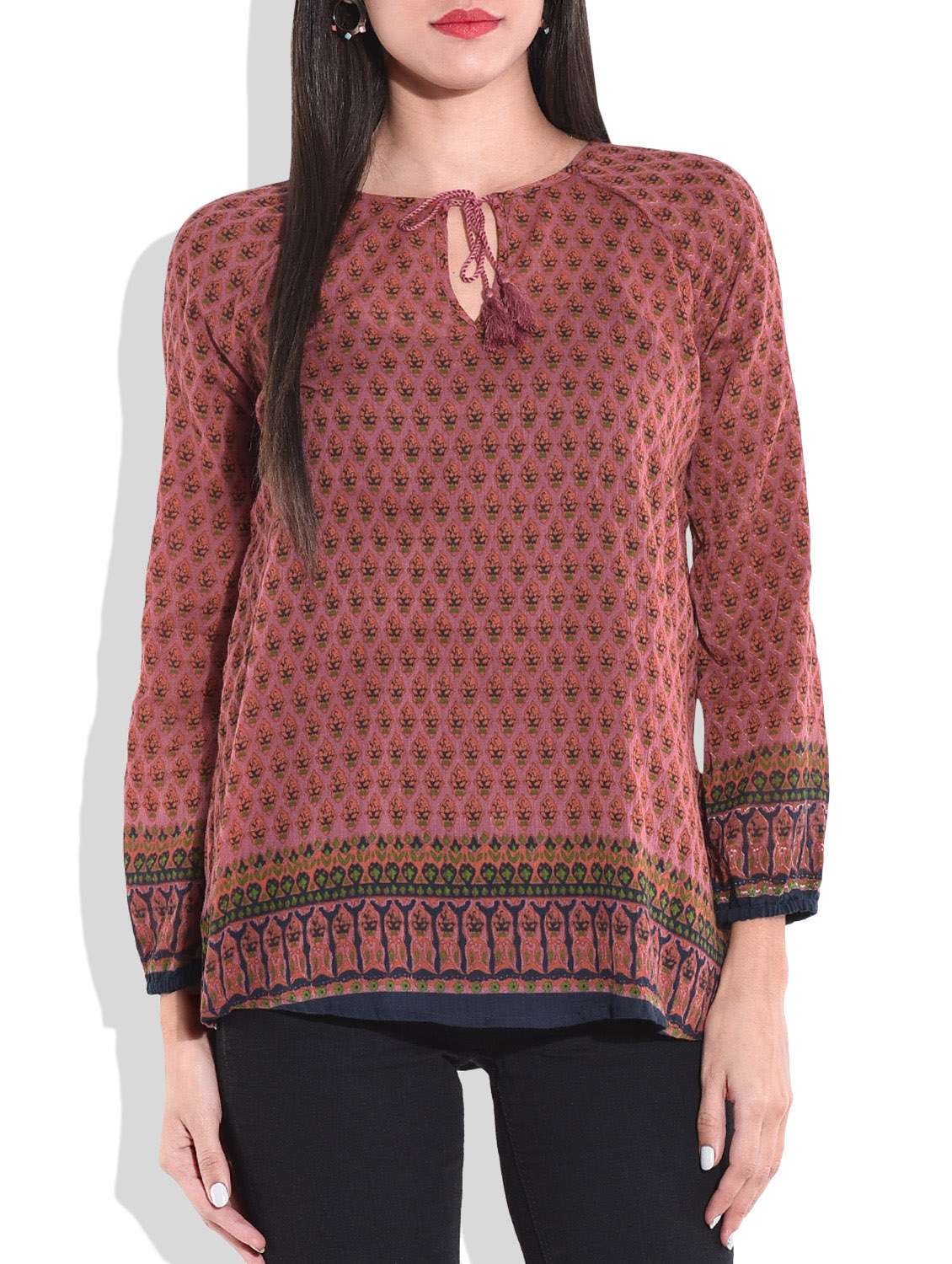 carmine pink printed rayon top