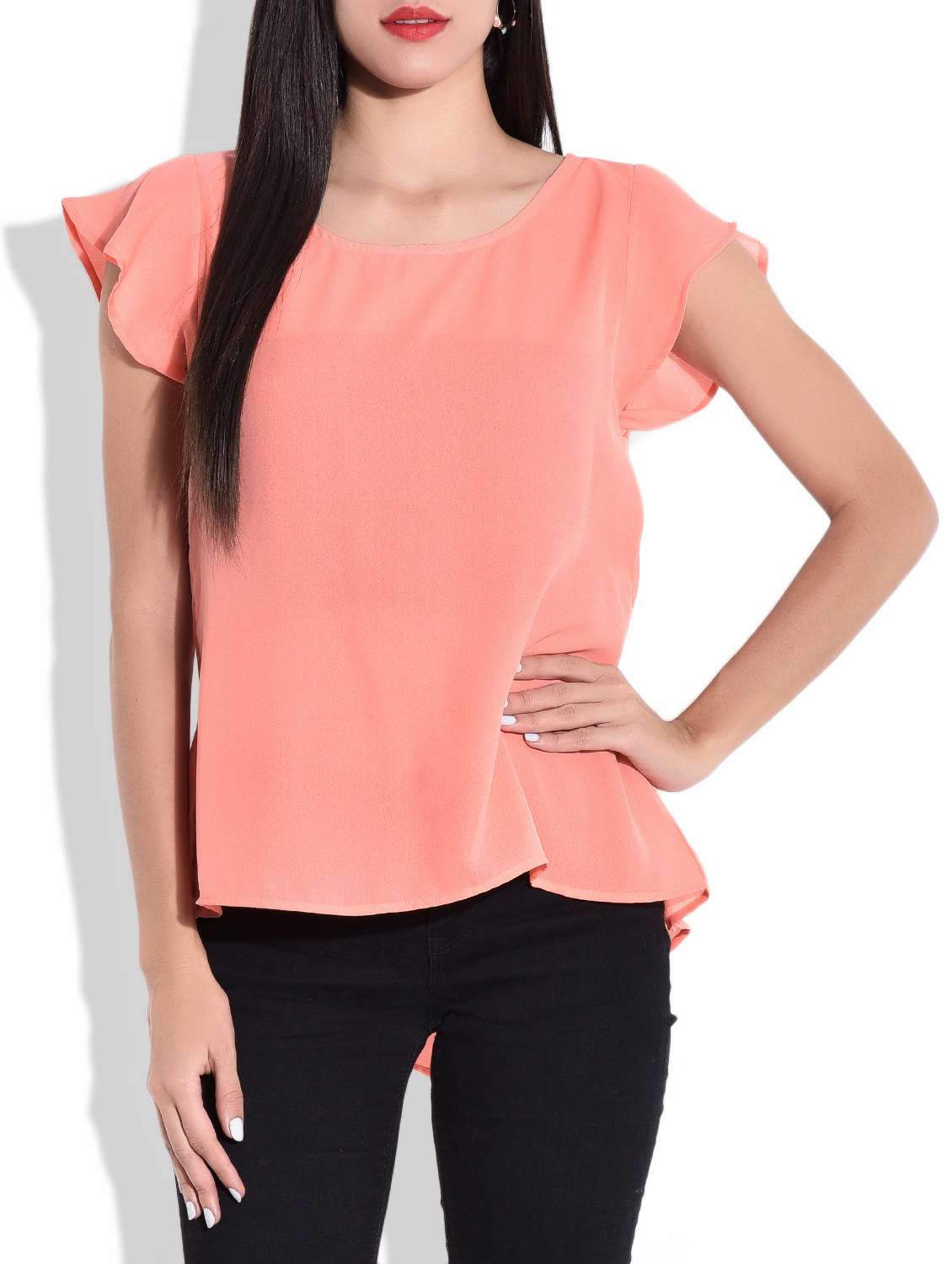 peach cap sleeved asymmetrical top