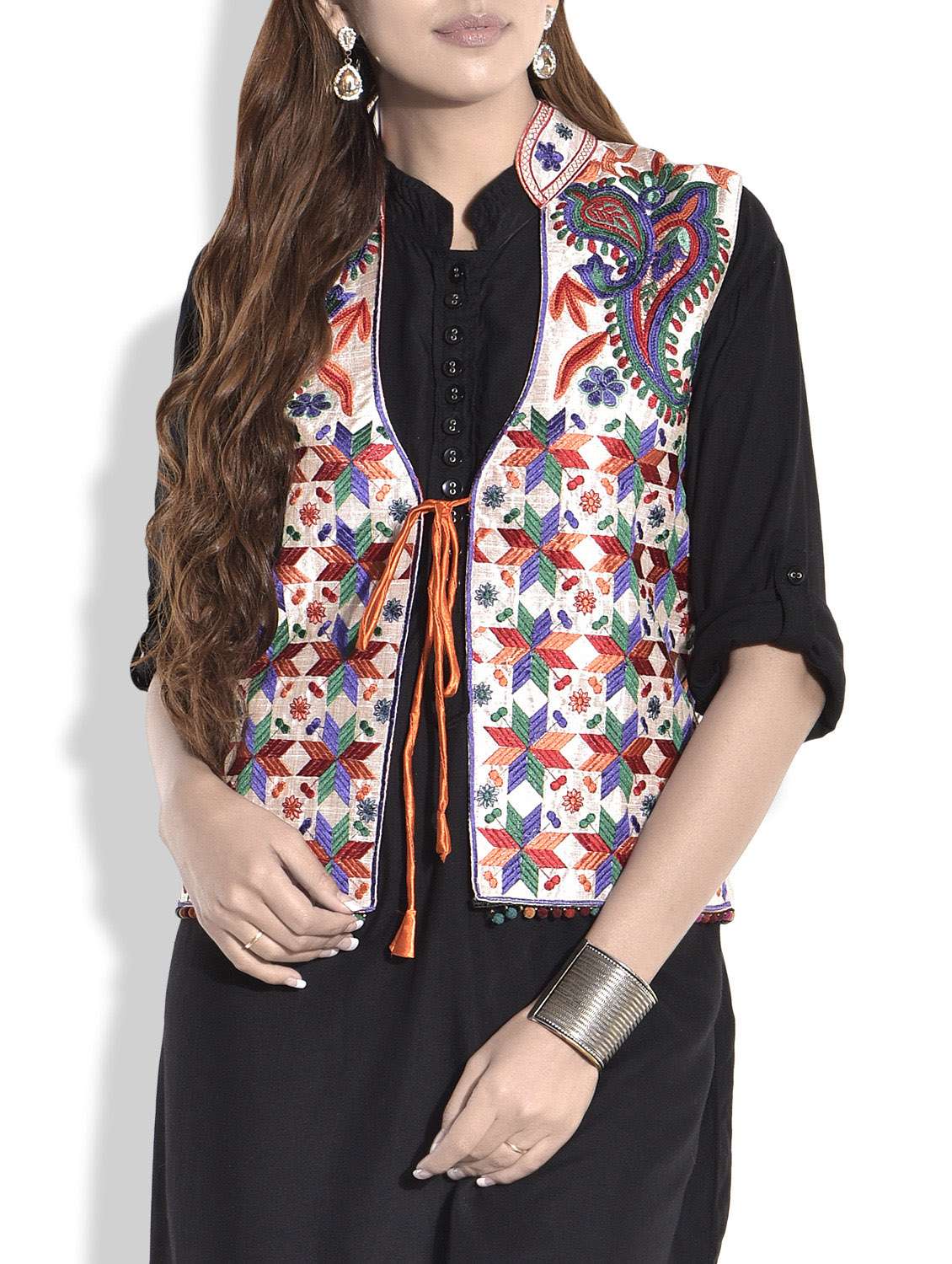 Buy online Multicolored Dupion Silk Phulkari Jacket from western