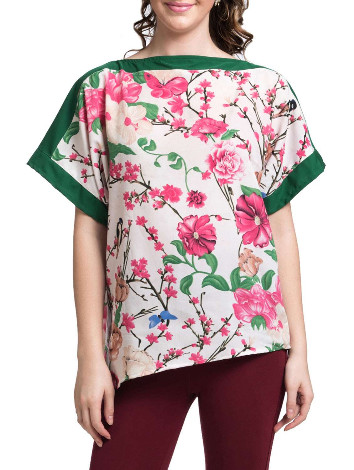  white floral printed straight cut boxy top