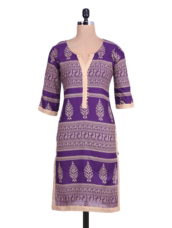Purple  Cotton Printed Kurta - 9692724 -  Zoom Image - 0