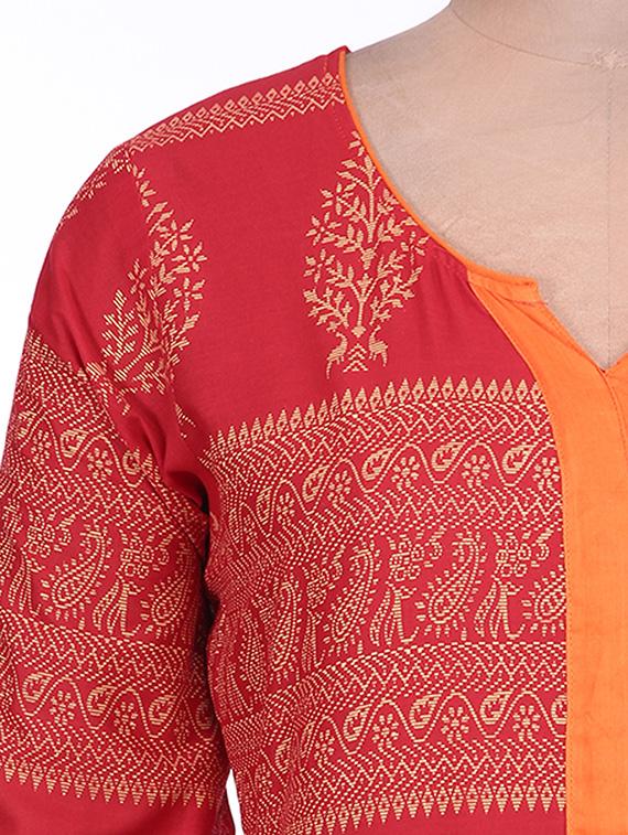 Red Cotton Printed Kurta - 9692727 - Standard Image - 3