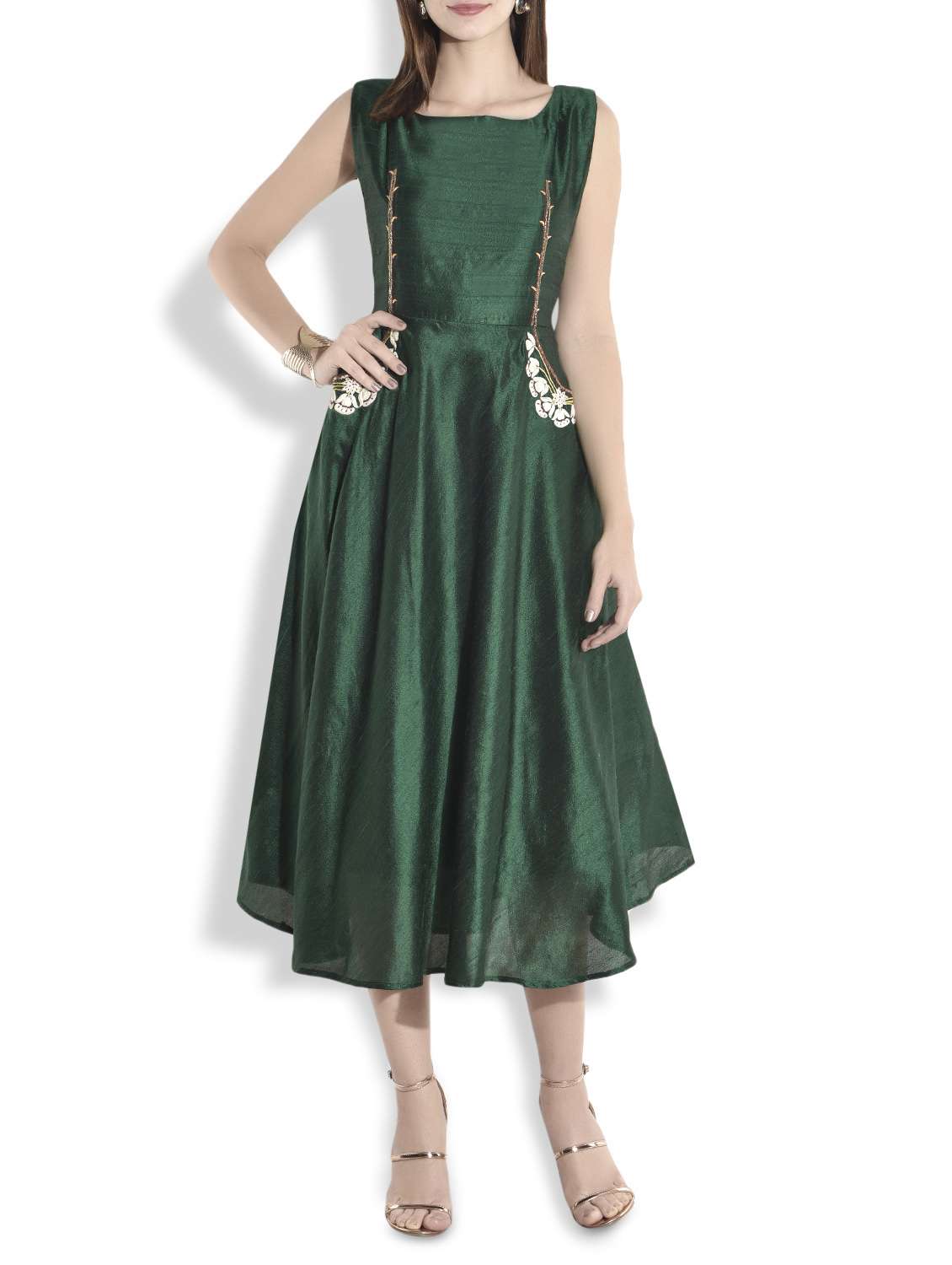 Buy online Dark Green Flared Raw Silk Sleeveless Dress from western wear  for Women by Mint Blush for 12000 at 0% off | 2026 Limeroad.com