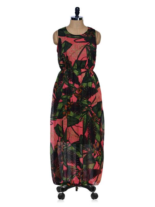 Green Floral Printed Maxi Dress - 399